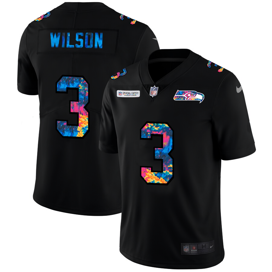 NFL Seattle Seahawks 3 Russell Wilson Men Nike MultiColor Black 2020 Crucial Catch Vapor Untouchable Limited Jersey